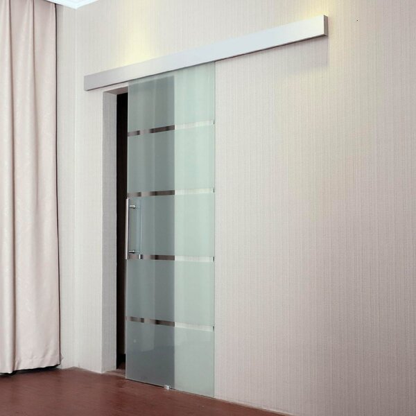 Brugel Porta Scorrevole In Vetro Temperato Smerigliato con Binario e Maniglia 90x205 cm - E7000D