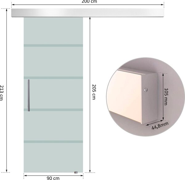 Brugel Porta Scorrevole In Vetro Temperato Smerigliato con Binario e Maniglia 90x205 cm - E7000D
