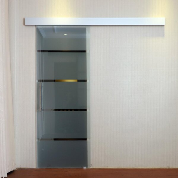 Brugel Porta Scorrevole In Vetro Temperato Smerigliato con Binario e Maniglia 90x205 cm - E7000D