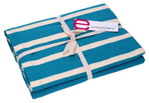 Tovaglia Rettangolare 140x240 cm in Cotone 180 GSM Pop Righe Blu Petrolio