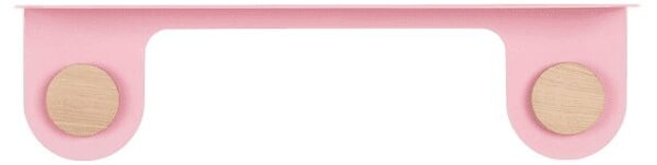 Mensola a muro in acciaio rosa con dettaglio in legno di quercia con 2 ganci , lunghezza 50 cm Hook - Gazzda