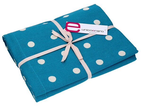 Tovaglia Rettangolare 140x240 cm in Cotone 180 GSM Pop Pois Blu Petrolio