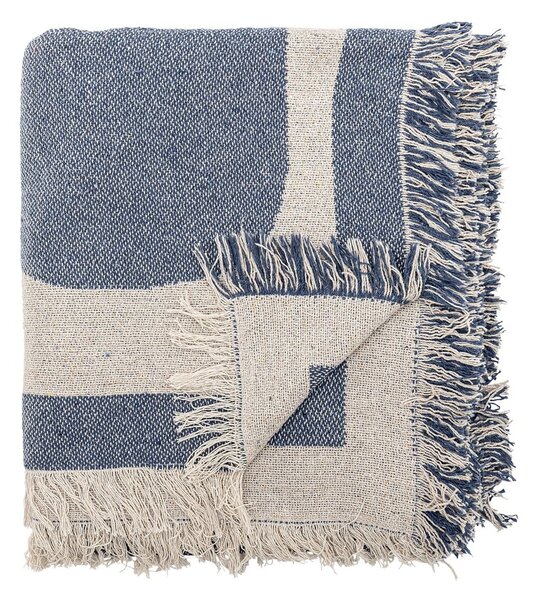 Coperta blu e beige in cotone riciclato 130x160 cm Ethan – Bloomingville