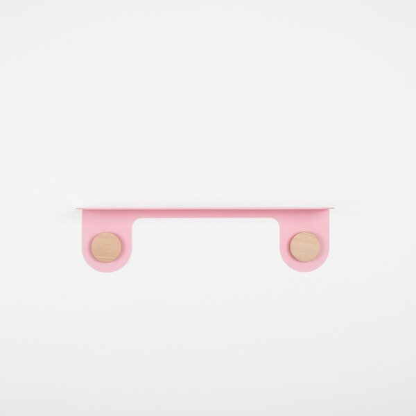 Mensola a muro in acciaio rosa con dettaglio in legno di quercia con 2 ganci , lunghezza 50 cm Hook - Gazzda