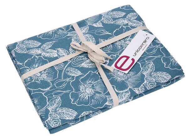 Tovaglia Rettangolare 140x180 cm in Cotone 180 GSM Tessuto Wild Rose Blu Petrolio