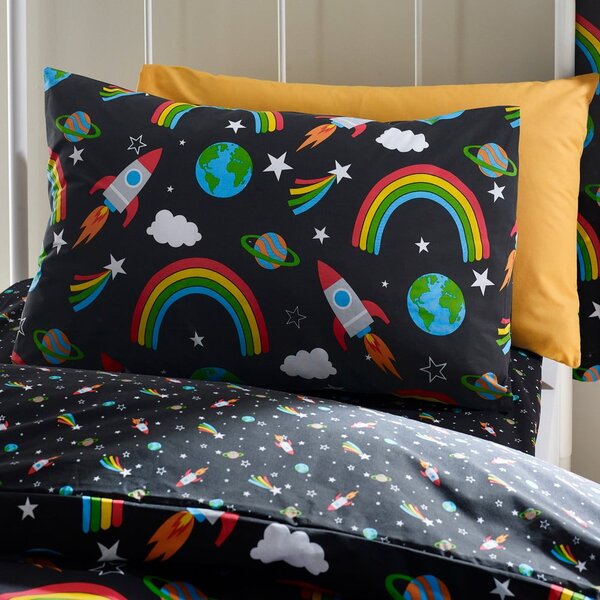 Set copripiumino e federa da bambini nero per letto singolo 135x200 cm Rainbow Rockets – Catherine Lansfield