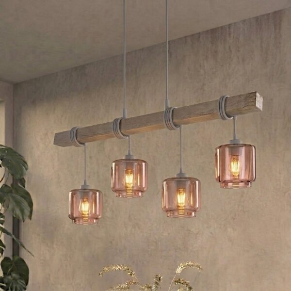 BRILAGI - Lampadario a cavo WOOD GLASS 4xE27/60W/230V pino/grigio/beige fumé
