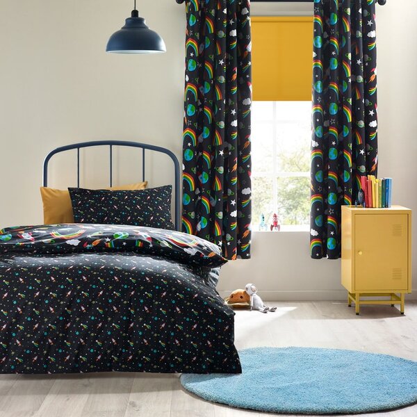 Set copripiumino e federa da bambini nero per letto singolo 135x200 cm Rainbow Rockets – Catherine Lansfield