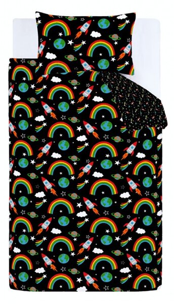Set copripiumino e federa da bambini nero per letto singolo 135x200 cm Rainbow Rockets – Catherine Lansfield
