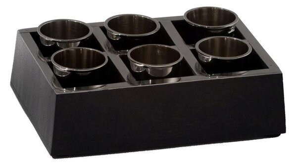 Vassoio con 6 Bicchieri 17,5x11xh4,5 cm in Legno e Alluminio