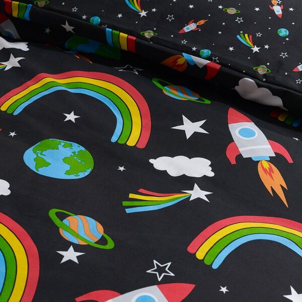 Set copripiumino e federa da bambini nero per letto singolo 135x200 cm Rainbow Rockets – Catherine Lansfield