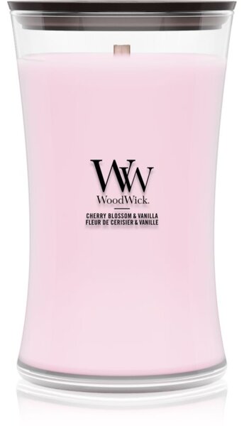 Woodwick Cherry Blossom & Vanilla candela profumata con stoppino in legno 610 g