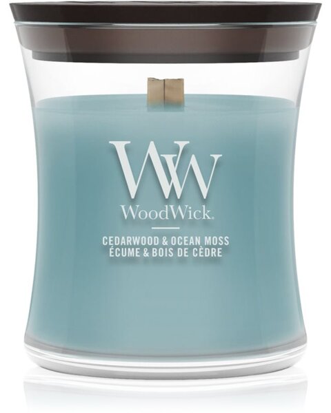 Woodwick Cedarwood & Ocean Moss candela profumata con stoppino in legno 85 g