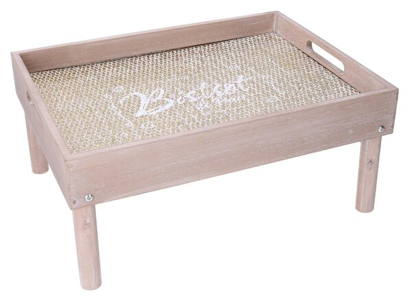 Vassoio Tavolino Rettangolare 40x30xh6/18 cm in Legno Naturale