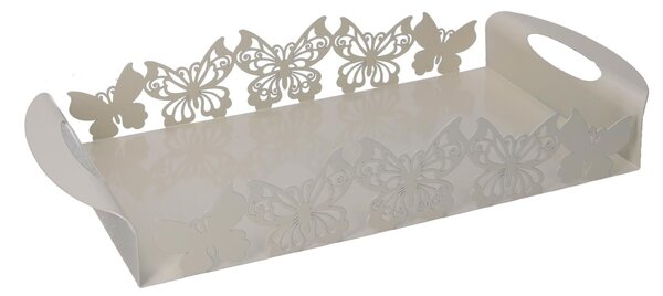Vassoio Rettangolare 41x20xh6,5 cm in Metallo Design Farfalla Crema