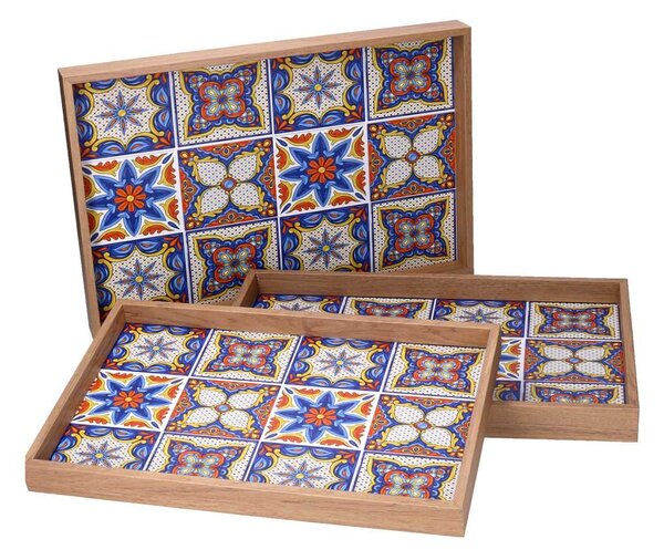 Set 3 Vassoi Rettangolari da Cucina in Legno Multicolor