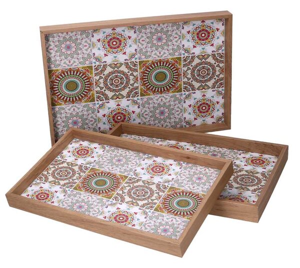 Set 3 Vassoi Rettangolari da Cucina in Legno Multicolor