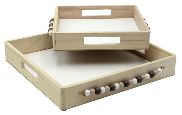 Set 2 Vassoi Quadrati da Cucina in Legno MDF Naturale