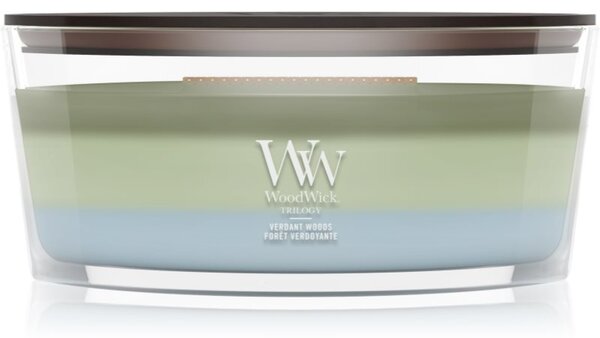 Woodwick Trilogy Verdant Woods candela profumata con stoppino in legno 453.6 g
