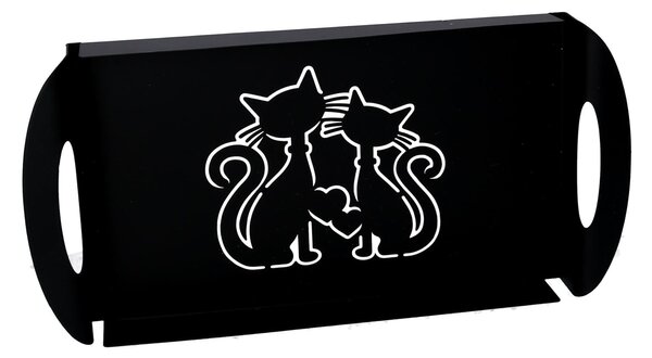 Vassoio Rettangolare 41x20xh5 cm in Metallo Design Gatti Nero
