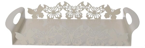 Vassoio Rettangolare 41x20xh6,5 cm in Metallo Design Farfalla Crema