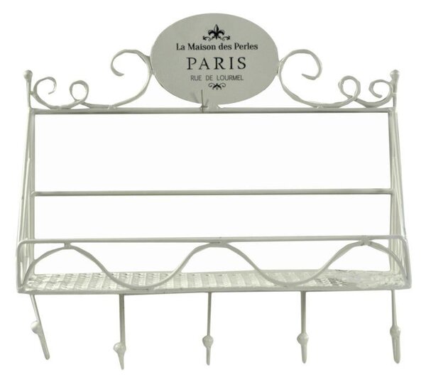 Appendiabiti a Muro 5 Ganci con Mensola 38,5x13xh37 cm in Metallo Paris Bianco