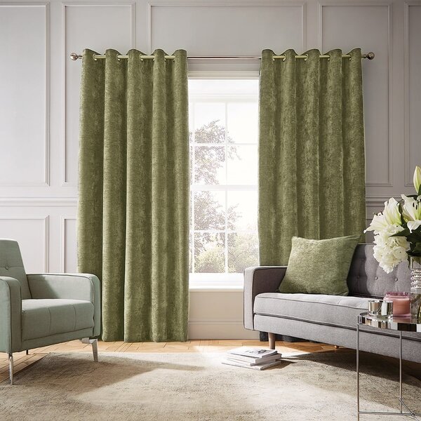 Tende in set termoisolanti color kaki in ciniglia 2 pz 117x183 cm Selene Luxury Chenille – Hyperion