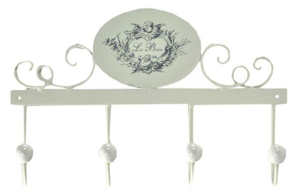Appendiabiti a Muro 4 Ganci 34x23x7 cm in Metallo Le Bain Bianco