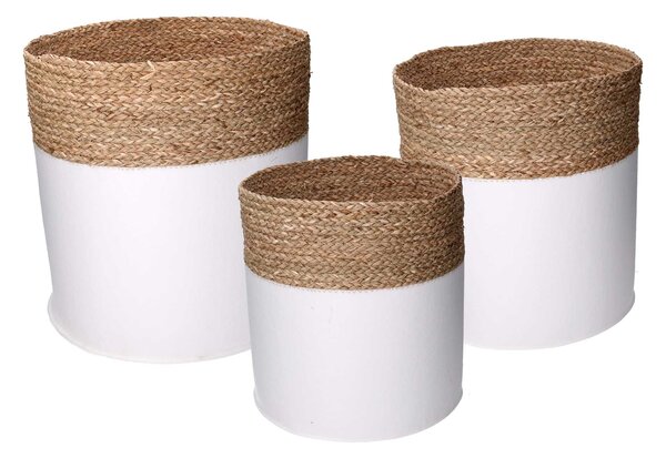 Set 3 Ceste Rotonde in Tessuto Bianco