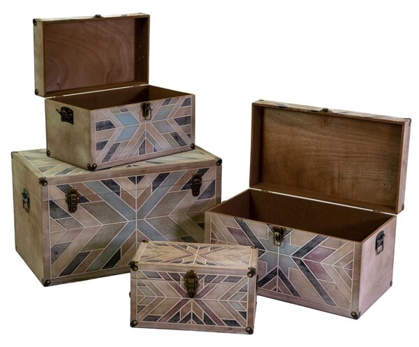 Set 4 Bauli Rettangolari in MDF e Legno di Abete