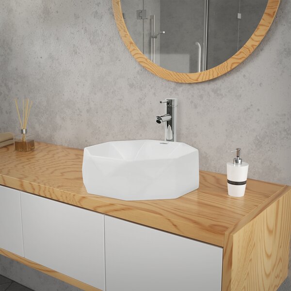 LuxeBath Lavabo Lavabo da appoggio, rotondo, Ø 42x13,5 cm, bianco, Vetroceramica
