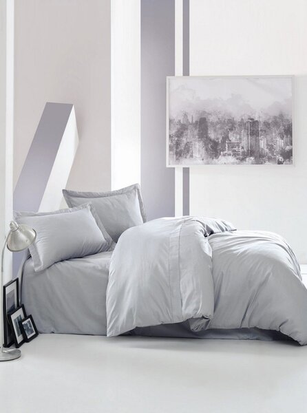 Set copripiumino e federa grigio in raso di cotone per letto matrimoniale/per letto esteso 240x220 cm Elegant – Mijolnir