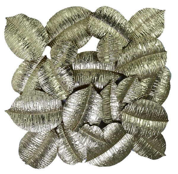 Pannello Decorativo da Parete Foglie 88,9x7,6x85,7 cm in Metallo Oro