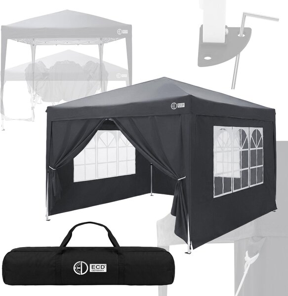 Padiglione ECD Germany, 3x3 metri, antracite, impermeabile, stabile, resistente alle intemperie invernali. Padiglione pieghevole pop-up, padiglione da giardino, tenda da giardino pieghevole, tenda per feste all'aperto
