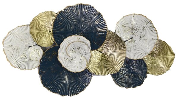 Pannello Decorativo da Parete Foglie 91,4x6,4x49,5 cm in Metallo Oro Bianco e Blu