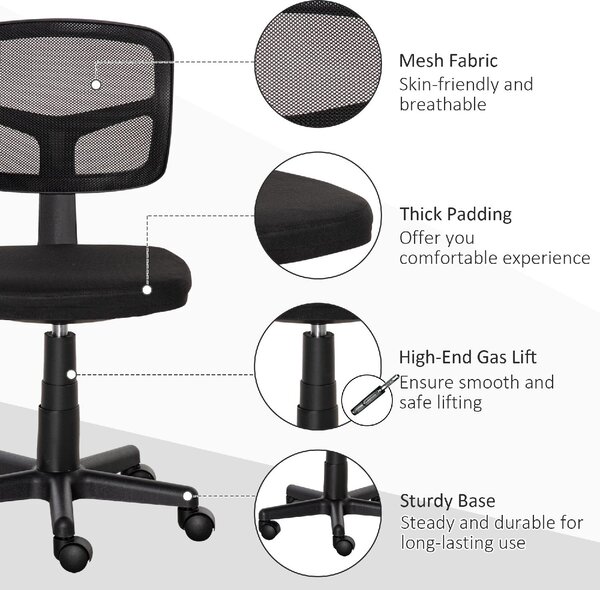 DecHome Sedia da Ufficio con Ruote in Tessuto Mesh colore Nero