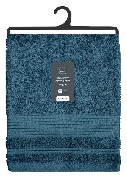 Asciugamano tipo terry blu scuro in cotone 50x90 cm Tendresse – douceur d'intérieur