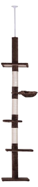 Albero Tiragraffi per Gatti Multilivello a Soffitto 40x34x230-260 cm Altezza Regolabile Marrone