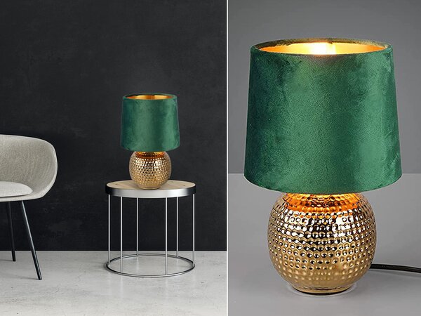 Lampada da tavolo a LED stile country verde/oro base in Vetroceramica paralume in velluto lampada da comodino
