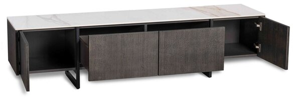 Mobile TV 40x180x45 cm in MDF e Ceramica Marmo Alpha Calacatta