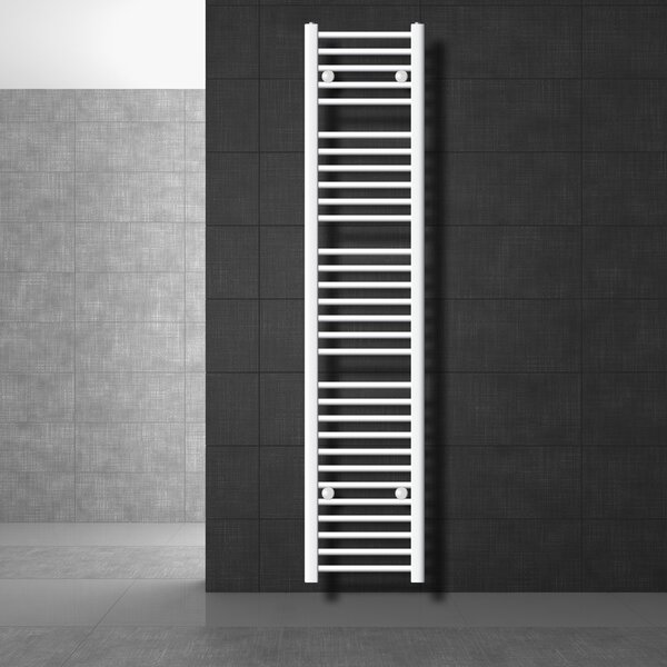 Radiatore da bagno LuxeBath - 300 x 1800 mm - bianco - diritto con attacco laterale - Radiatore scaldasalviette, senza elemento riscaldante