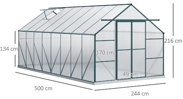Brugel Serra da Giardino in Policarbonato Metallo e Alluminio Anti-UV e Antivento 244x500x216cm Verde - 533V01845