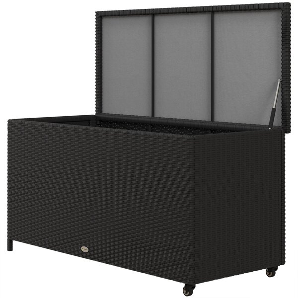 Baule da Giardino con Ruote 121x57x67 cm in Rattan PE Nero