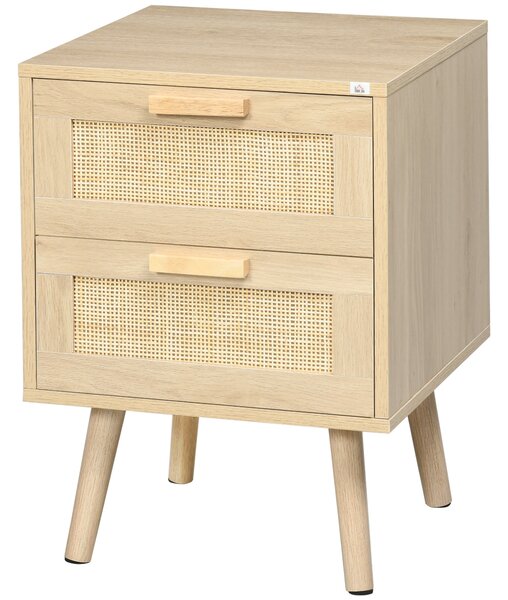 Comodino 2 Cassetti 40x40x56 cm in Legno e Rattan Naturale