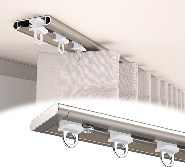 Binario per tende a soffitto, alluminio, a una guida, lunghezza 3,9 metri, colore champagne