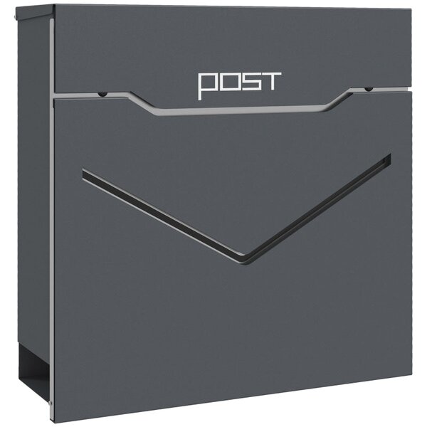 Cassetta Postale con Fessura a V 37x10,5x37 cm in Acciaio Grigia