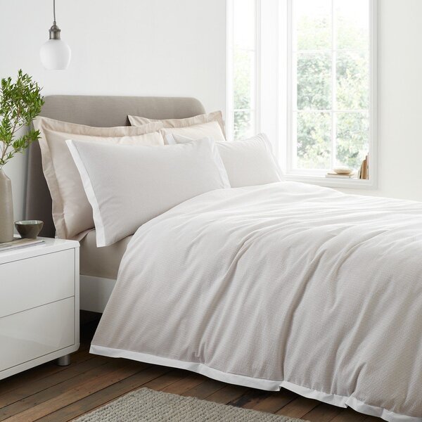 Set copripiumino e federa color crema in percalle di cotone per letto singolo 135x200 cm Seersucker Woven Stripe – Bianca