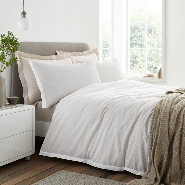 Set copripiumino e federa color crema in percalle di cotone per letto singolo 135x200 cm Seersucker Woven Stripe – Bianca