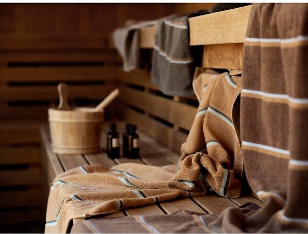 Asciugamano marrone/beige in cotone 70x140 cm Sauna – Zone
