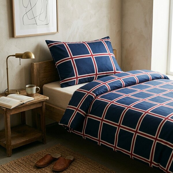 Set copripiumino e federa blu scuro in cotone per letto singolo 140x200 cm Frank – Cotton House